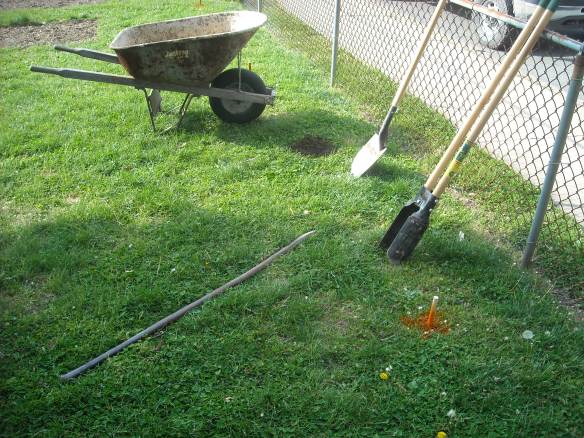 Tools used for digging the post holes.